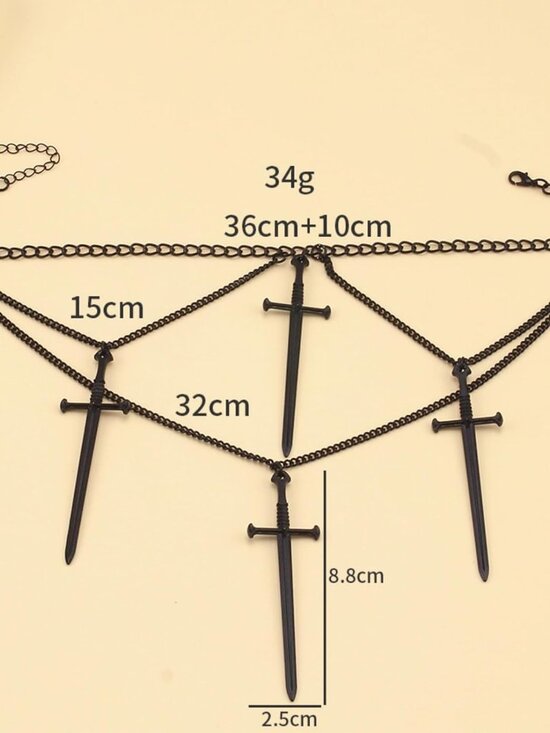 Gothic Layered Dagger Sword Necklace for Women,Punk Style Hollowed Out Dagger Ne - Picture 4 of 4